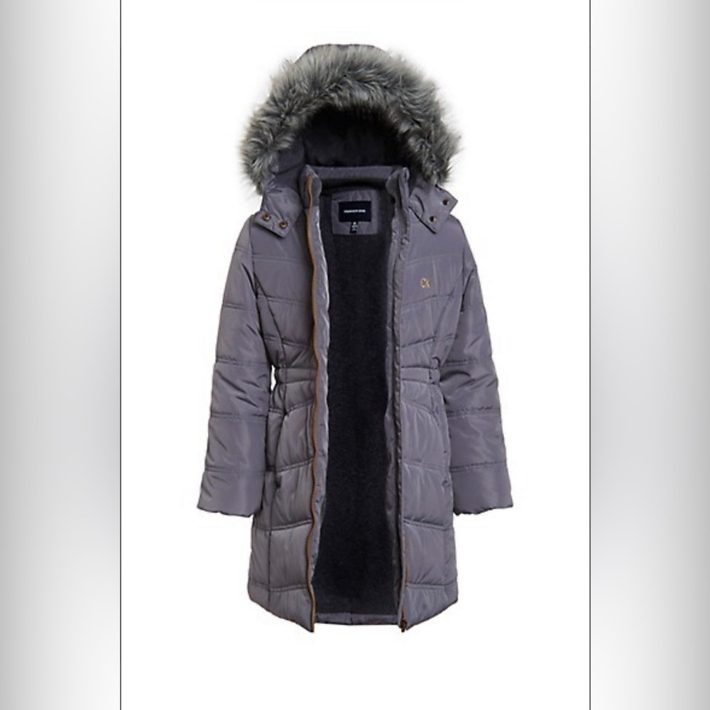 Girl's Faux Fur-Trim Hooded Long Puffer Coat